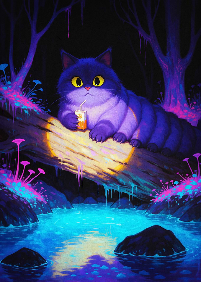 Neon Cat Caterpillar Dark Fantasy A