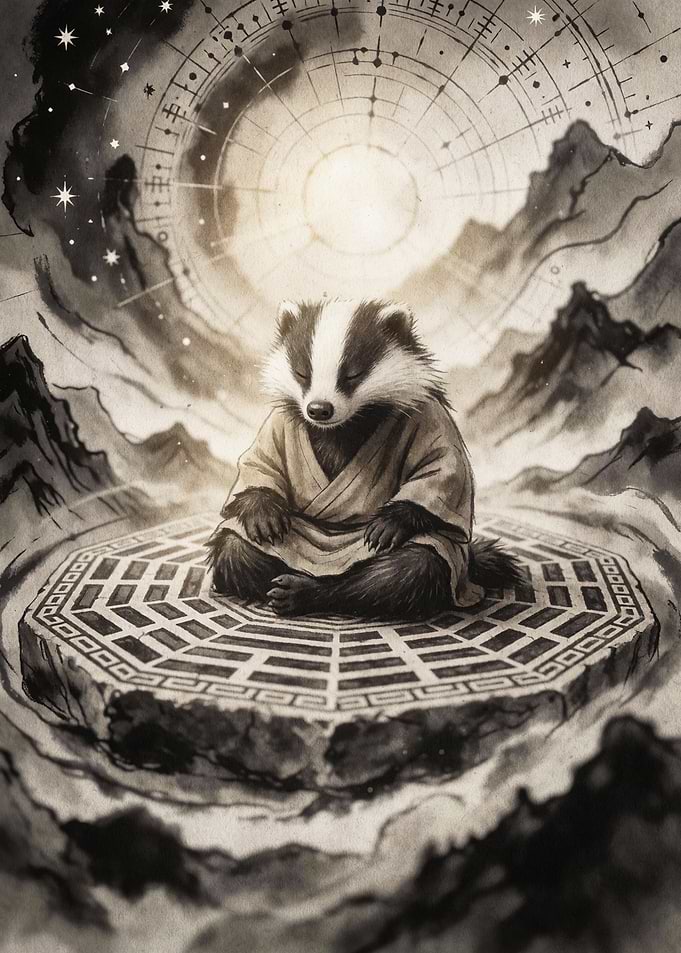 Zen Badger Meditating Mystical Art