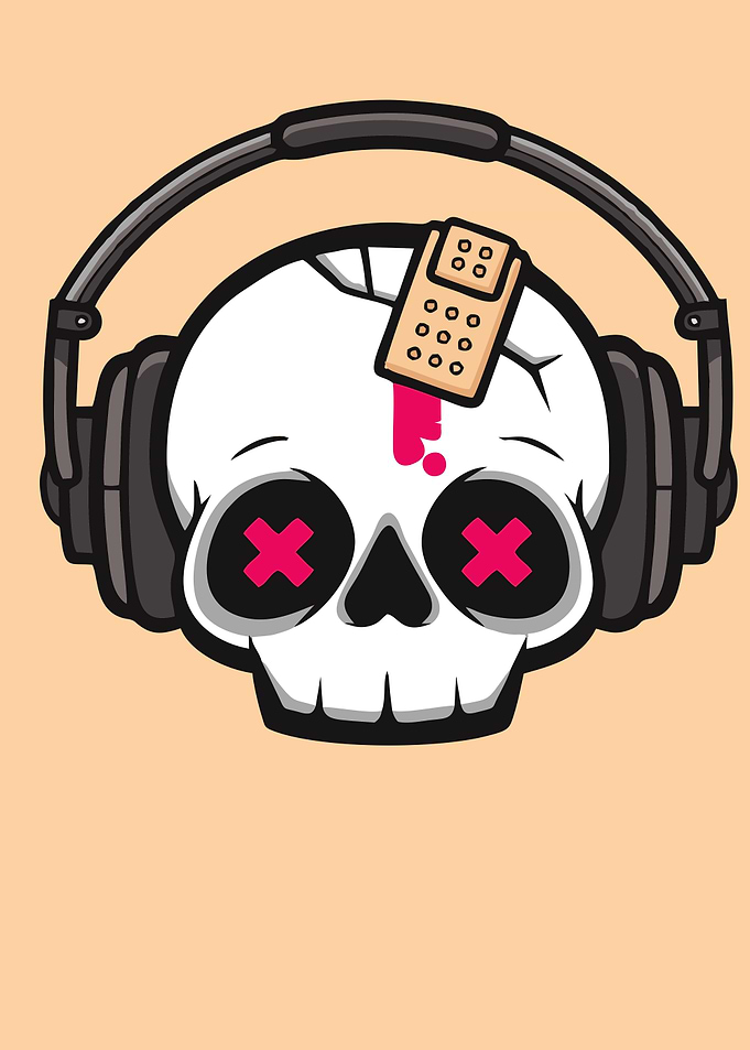 Skull with Headphones and Bandage