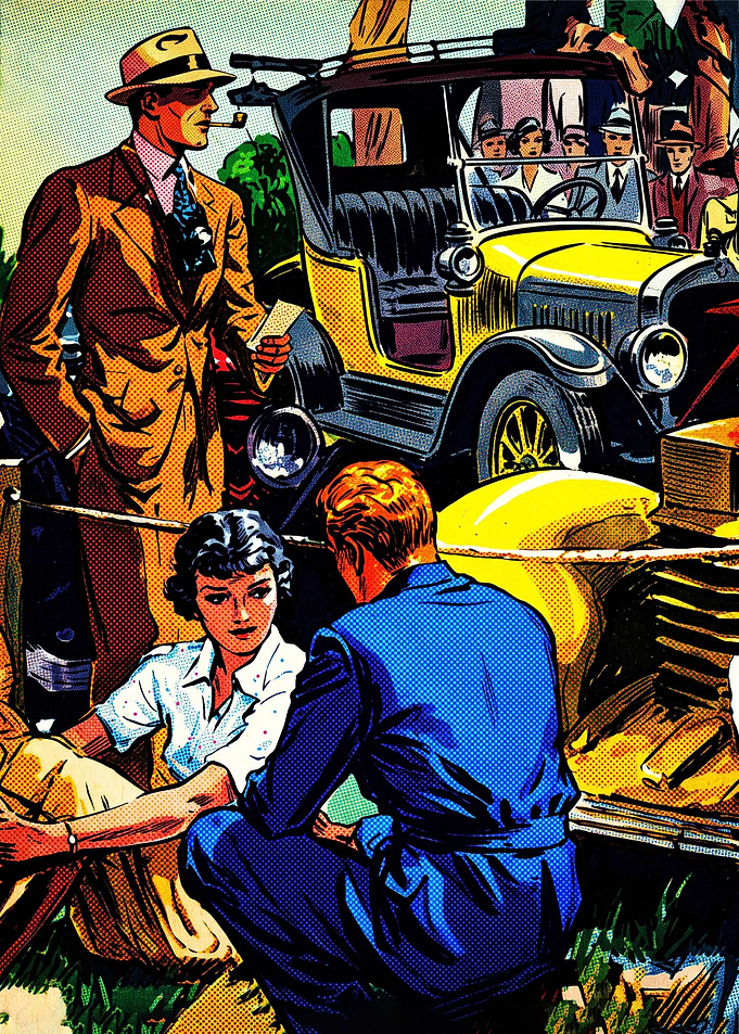 Vintage Comic Style Car Scene
