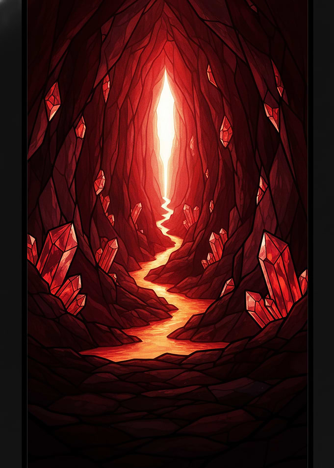 Glowing Red Crystal Cave Path