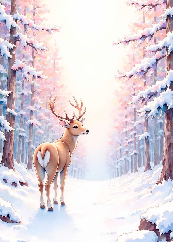 Deer in a Snowy Forest