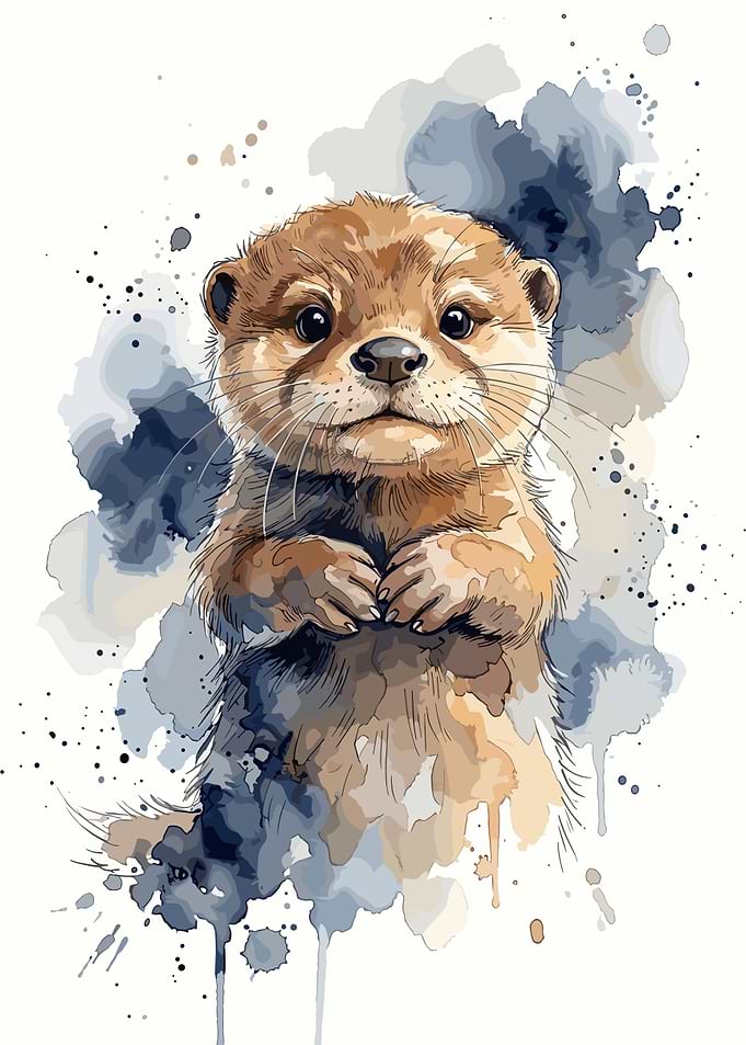 Watercolor Illustration of a Cute Otter