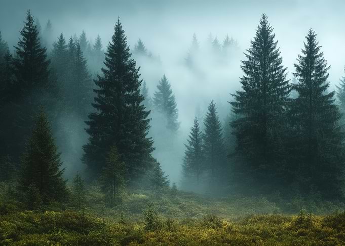 Misty Pine Forest Landscape