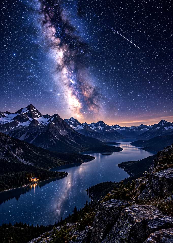 Milky Way Over Mountain Lake