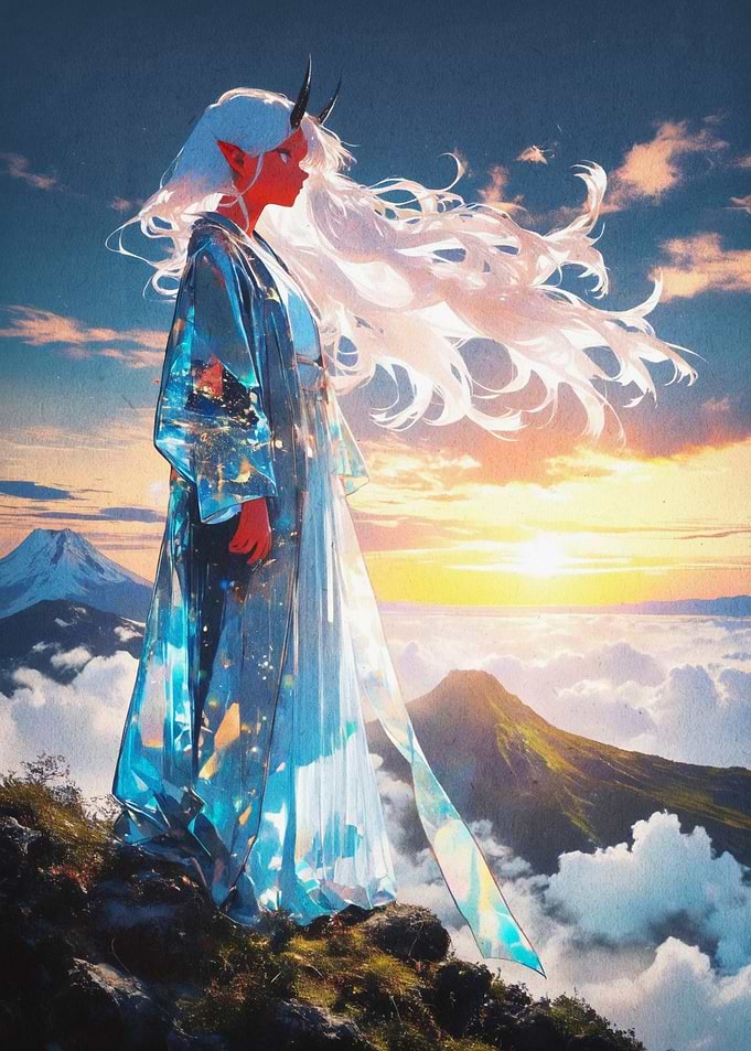 Oni Demon Girl Anime Sunset Art