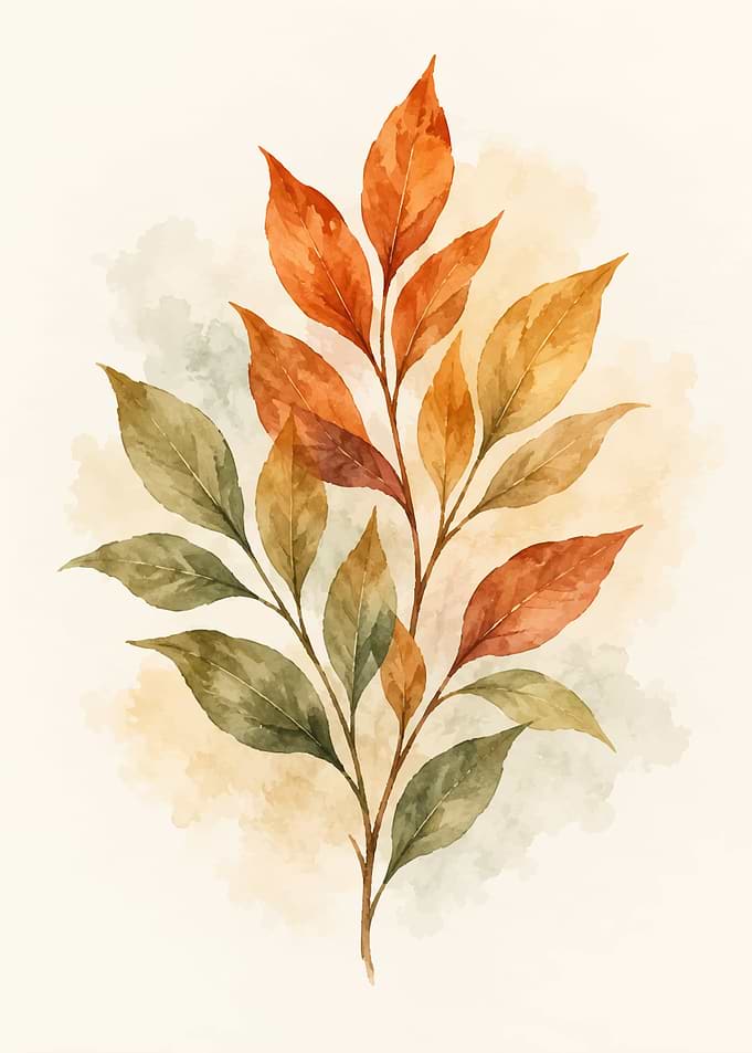Watercolor Autumn Leaf Branch Illustration