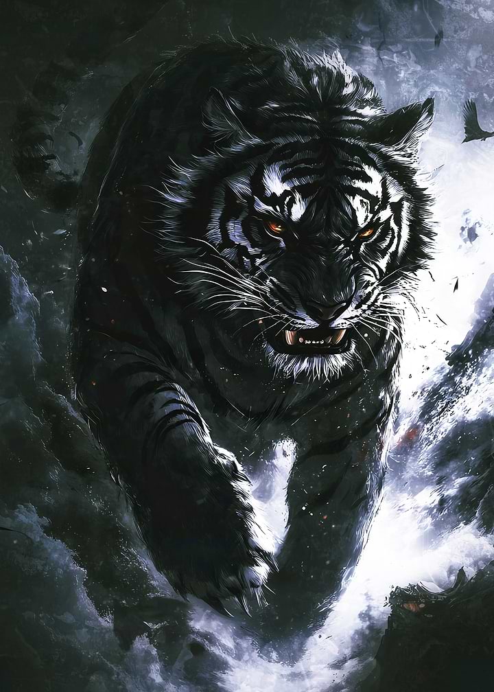Fierce Black Tiger in Motion