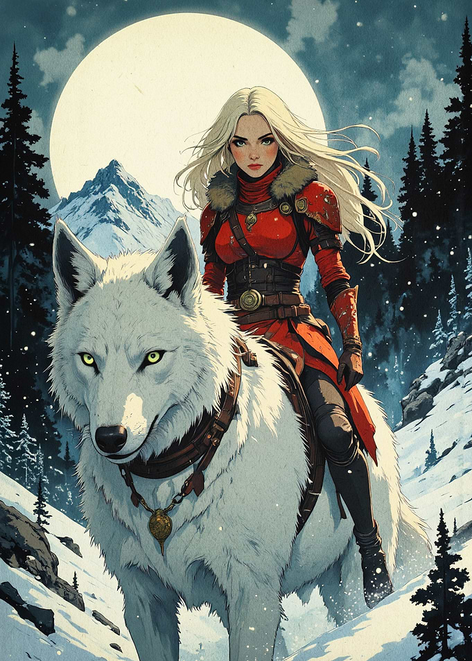 Shieldmaiden Wolf Rider Fantasy Art