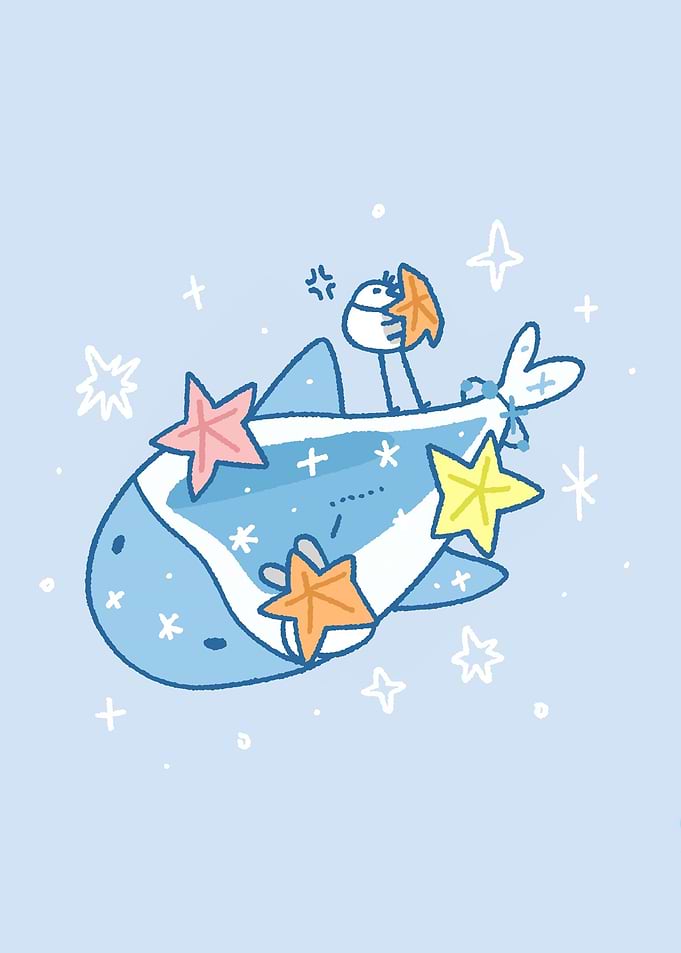 Cute Whale and Starry Friends With Starfishs