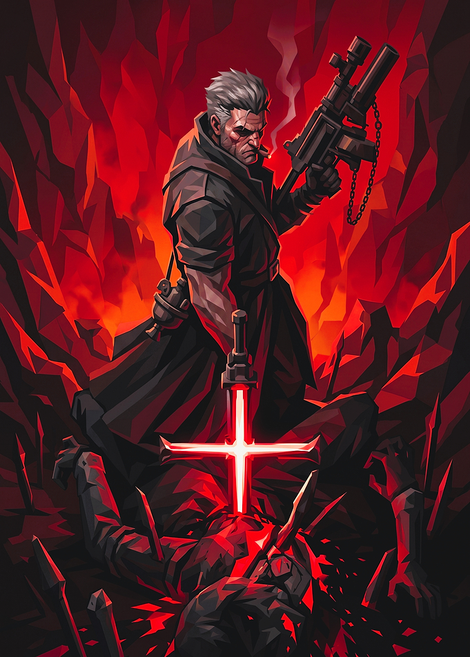 Vampire Hunter with Glowing Cross Sword