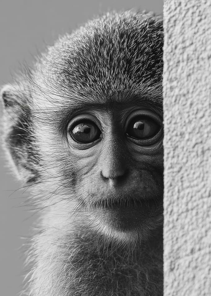 Curious Baby Monkey Peeking