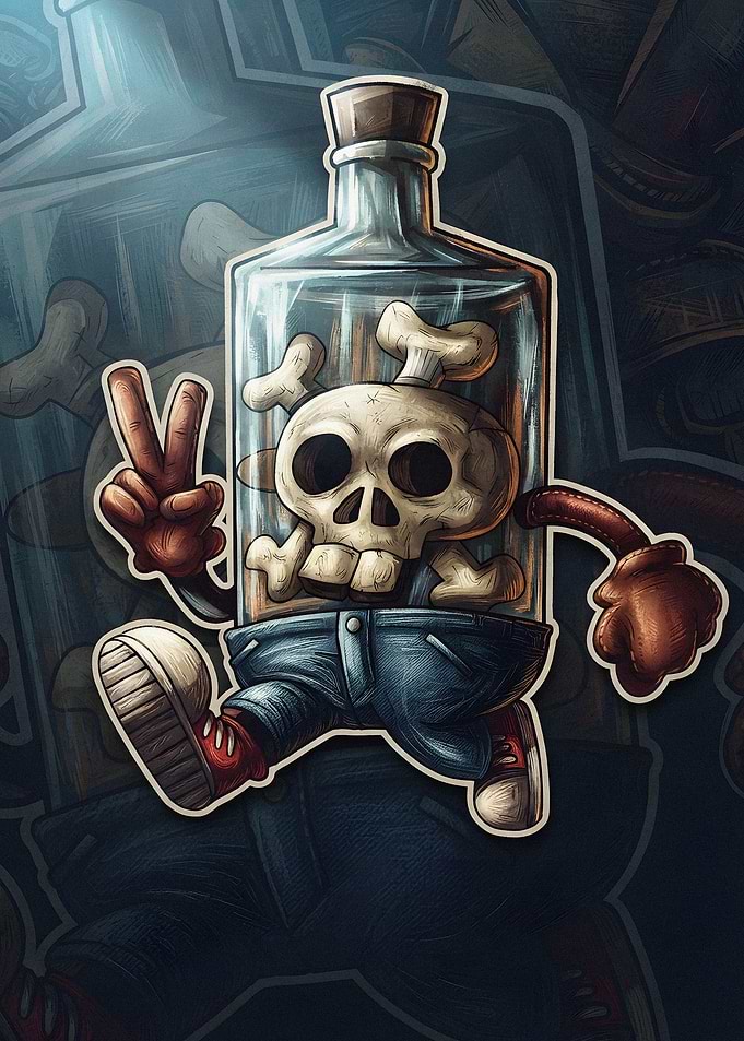 Skull in a Bottle Cartoon Character
