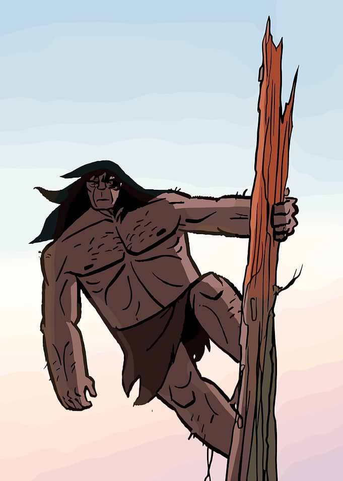 Caveman Climbing a Tree