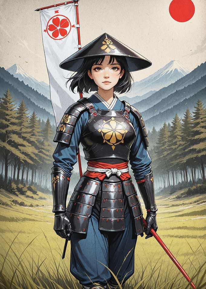 Samurai Girl Japanese Art Poster