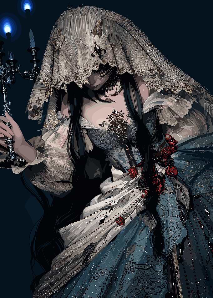 Gothic Bride with Blue Candelabra