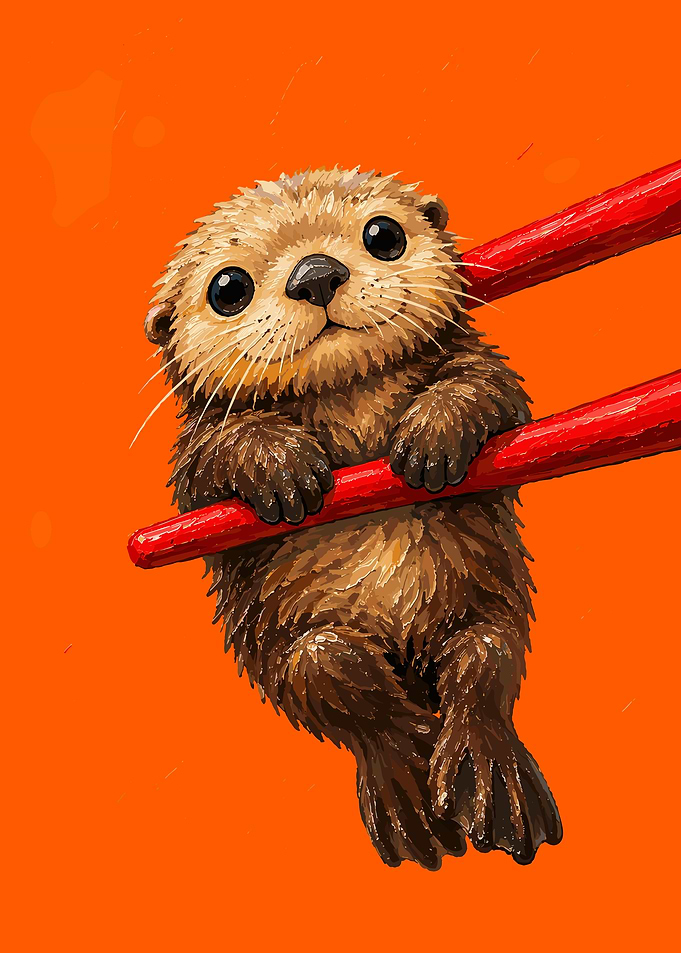 Cute Otter Hanging on Chopsticks