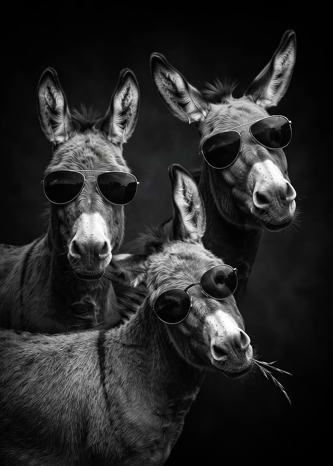 funny Three Cool Donkeys Wearing Sunglasses