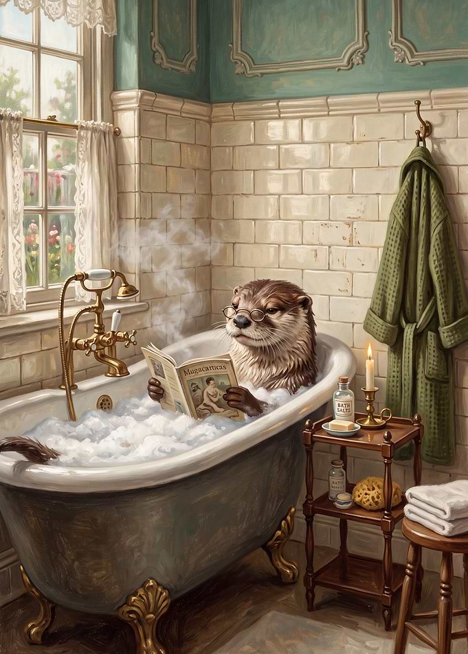 Otter Reading in a Bathtub