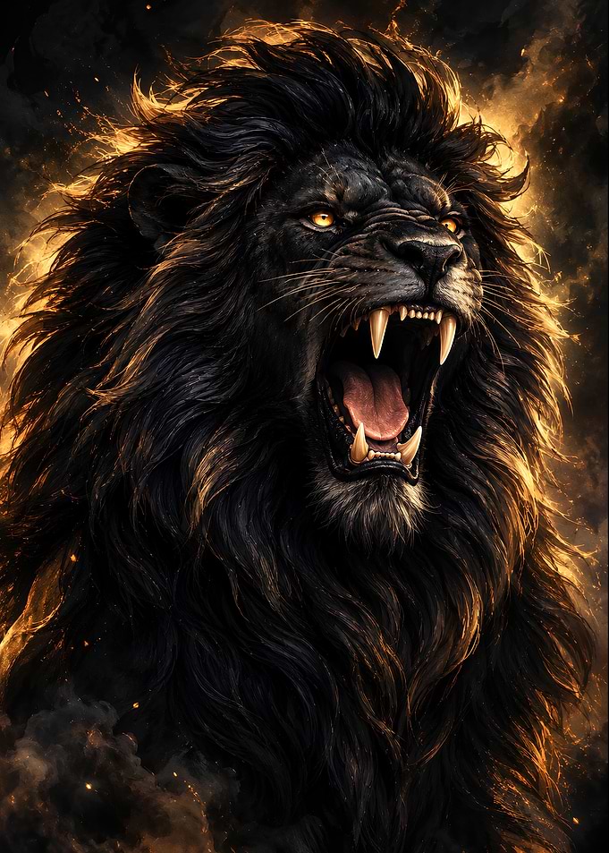 Roaring Black Lion – Majestic King of Darkness Golden Eyes