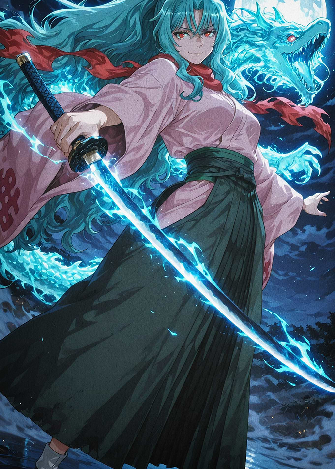 Blue Dragon Samurai Anime Poster