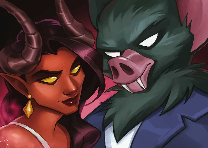 Demon Woman and Bat Creature Portrait