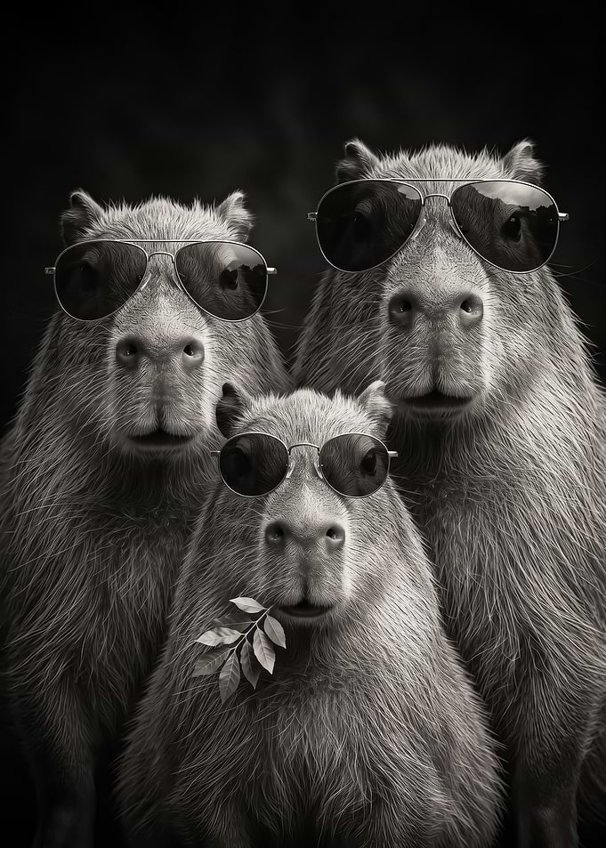 funny Three Cool Capybaras Wearing Sunglasses