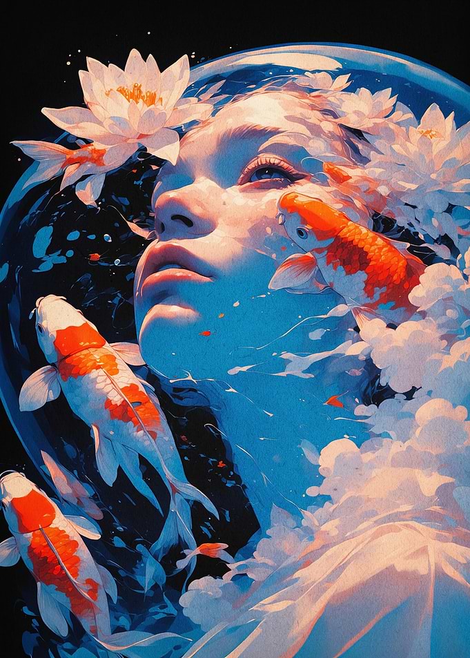 Koi Pond Woman Fantasy Art