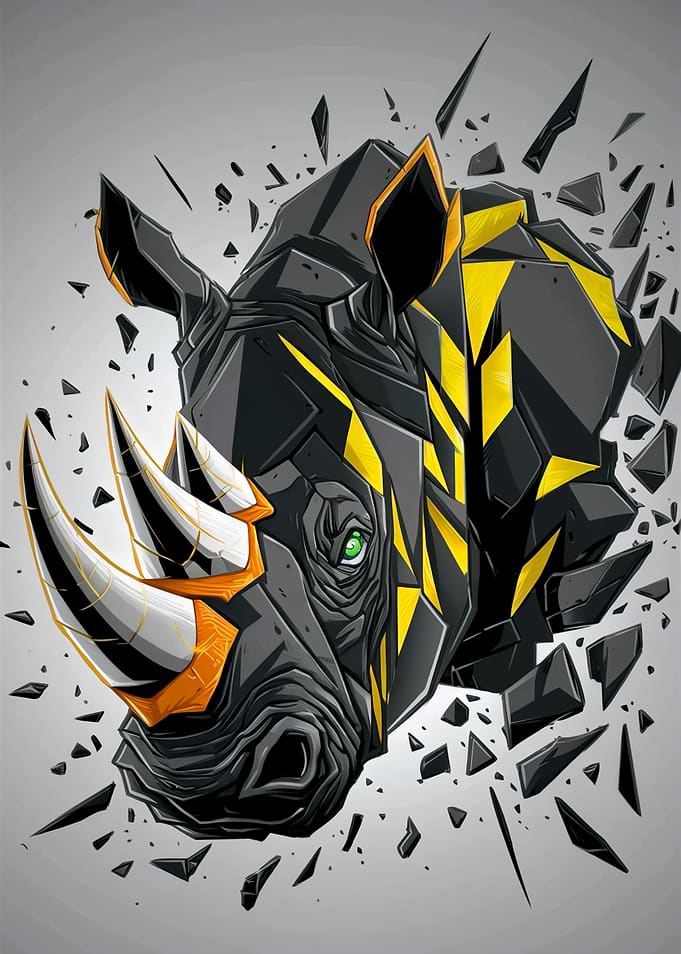 Abstract Geometric Rhino Head Portrait