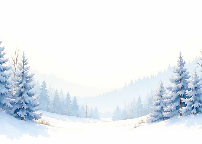 Watercolor Winter Forest Landscape