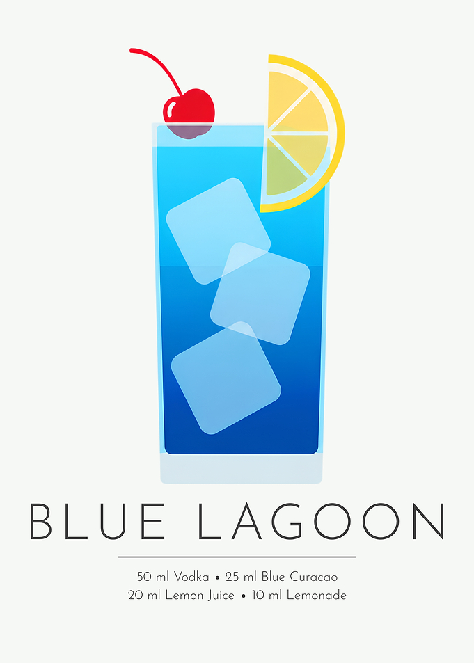 Blue Lagoon Cocktail Wall Art – Tropical Blue Vodka Drink Poster