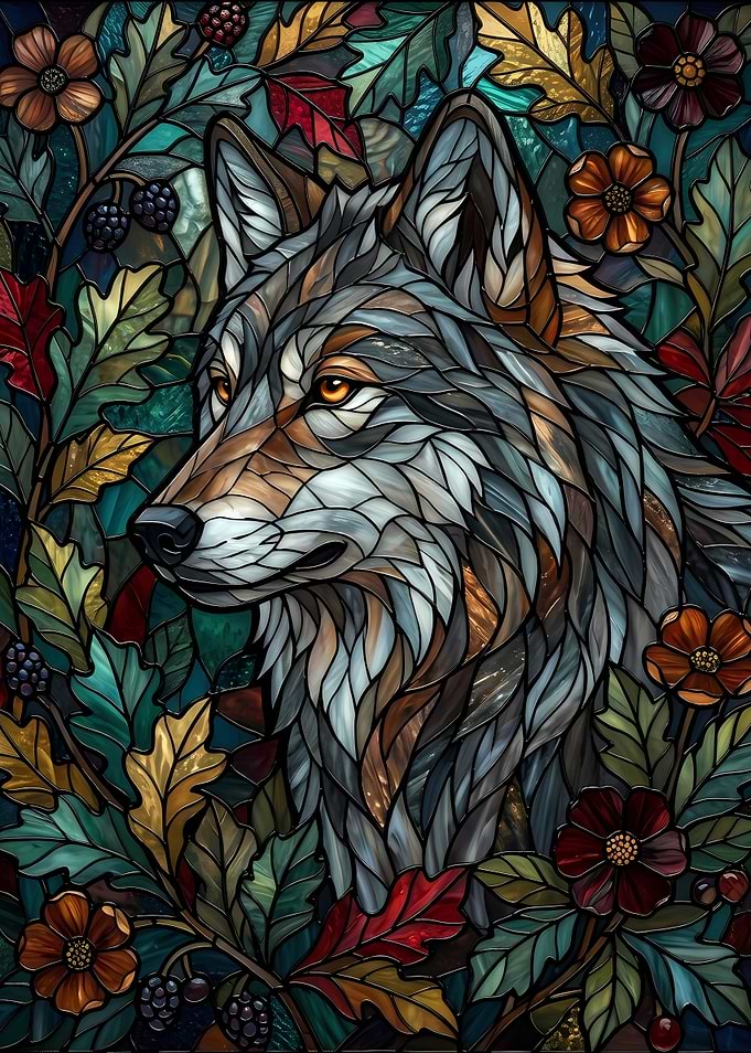 Stained Glass Wolf Portrait