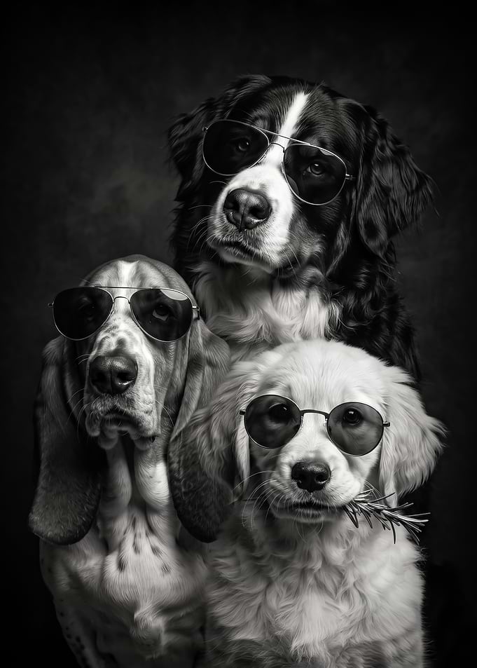 Three Cool Dogs Wearing Sunglasses poster