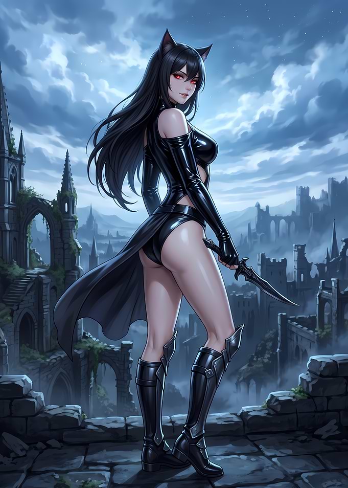 Cat-eared Assassin in Ruined Castle