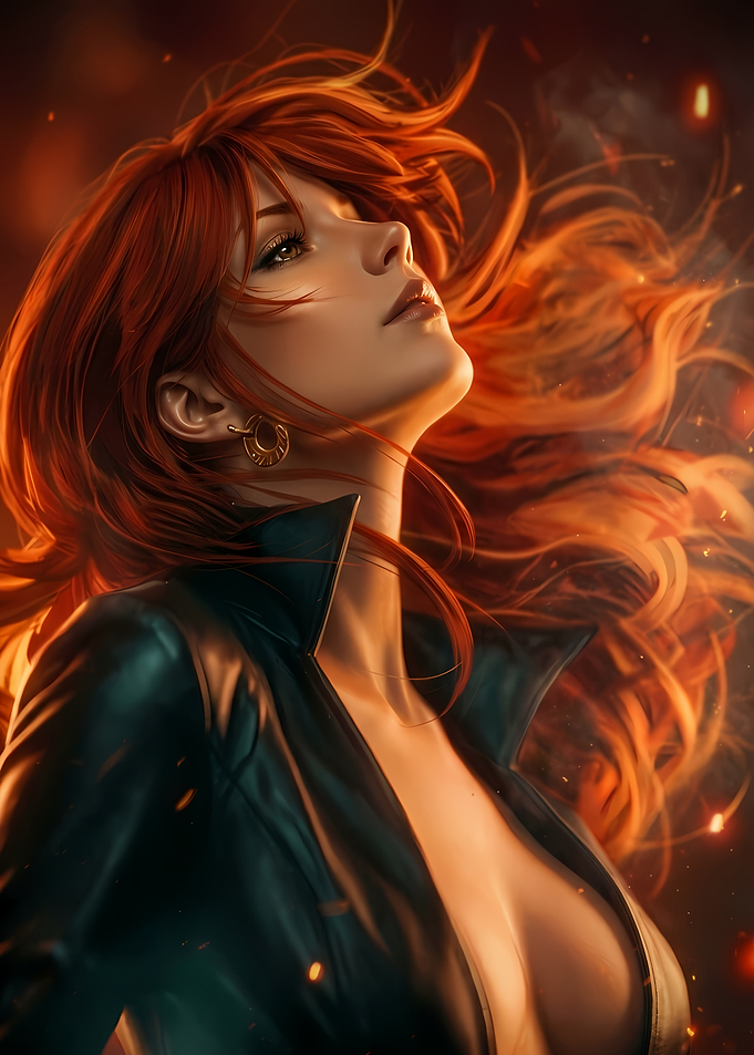 Fiery Red-Haired Woman Portrait