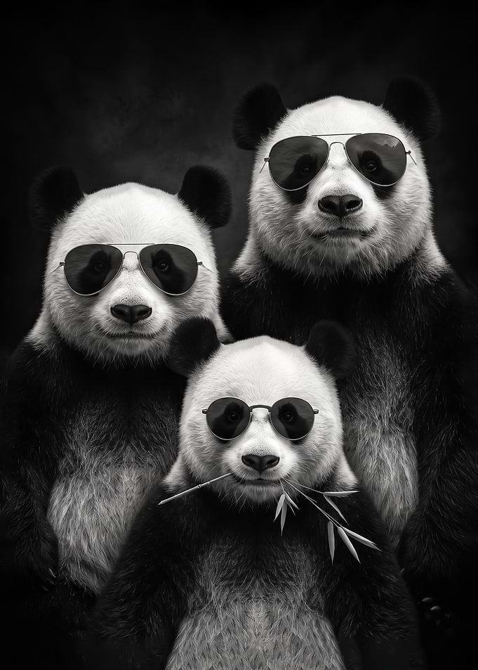 Three Cool funny Pandas Wearing Sunglasses