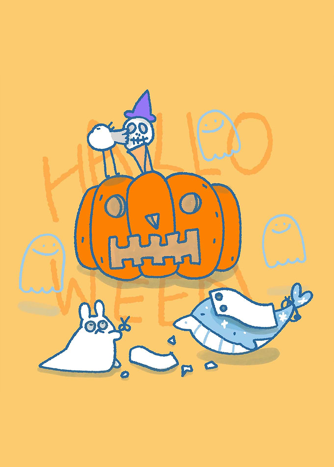 Cute Halloween Pumpkin and Friends Illustration
