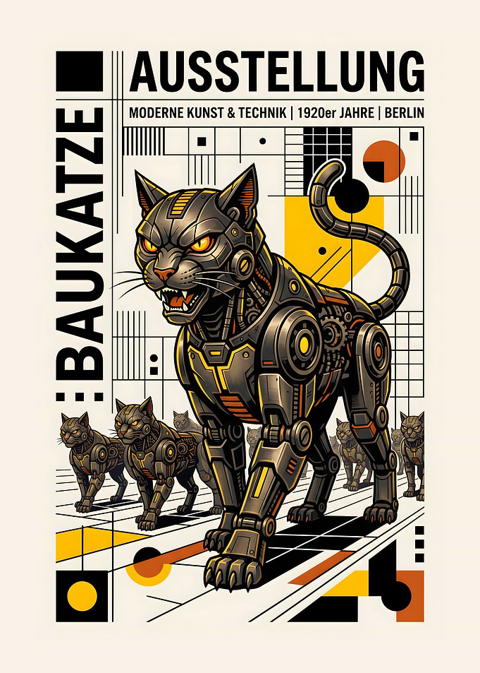 Baukatze Bauhaus Style Robot Cat Poster