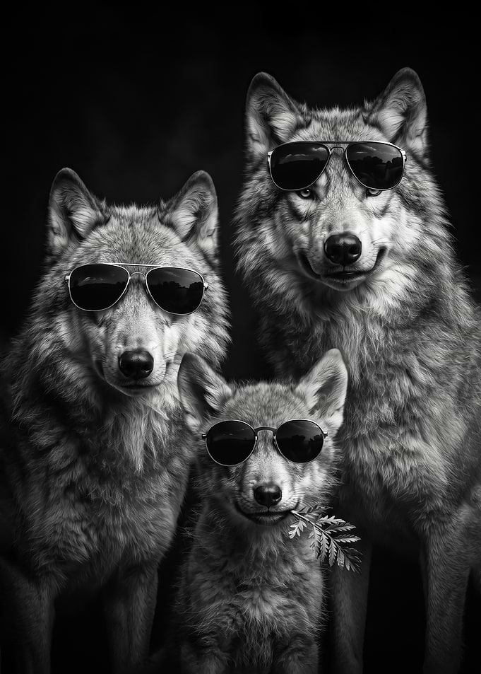 funny Cool Wolfs Family Wearing Sunglasses poster