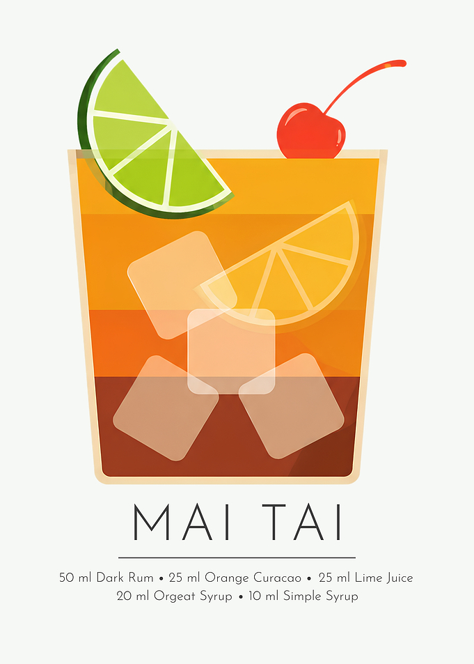 Mai Tai Cocktail Wall Art – Tropical Rum & Lime Drink Poster