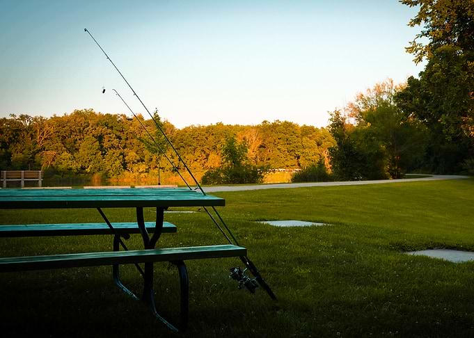 Fishing Rods on a Park Bench