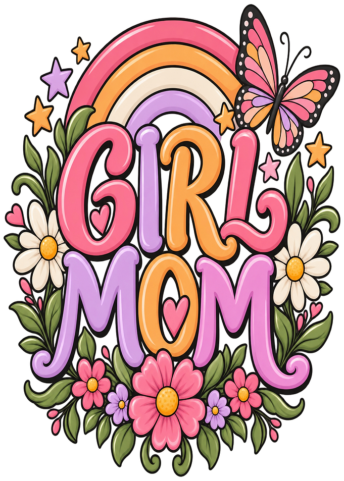 Girl Mom Floral Rainbow Butterfly Design
