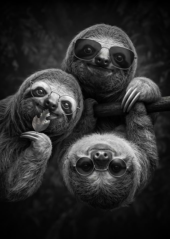 funny Three Cool Sloths Wearing Glasses