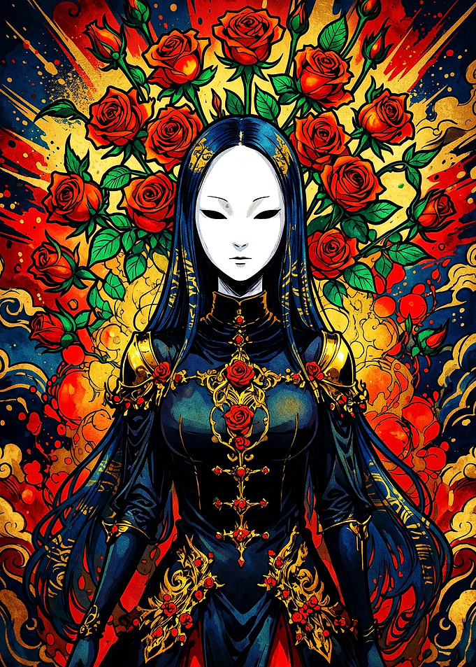 Masked Woman with Red Roses