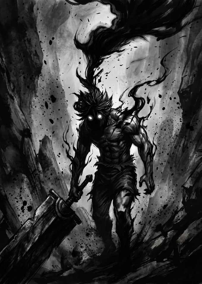 Shadowborn Warrior – Dark Fantasy Ink Illustration