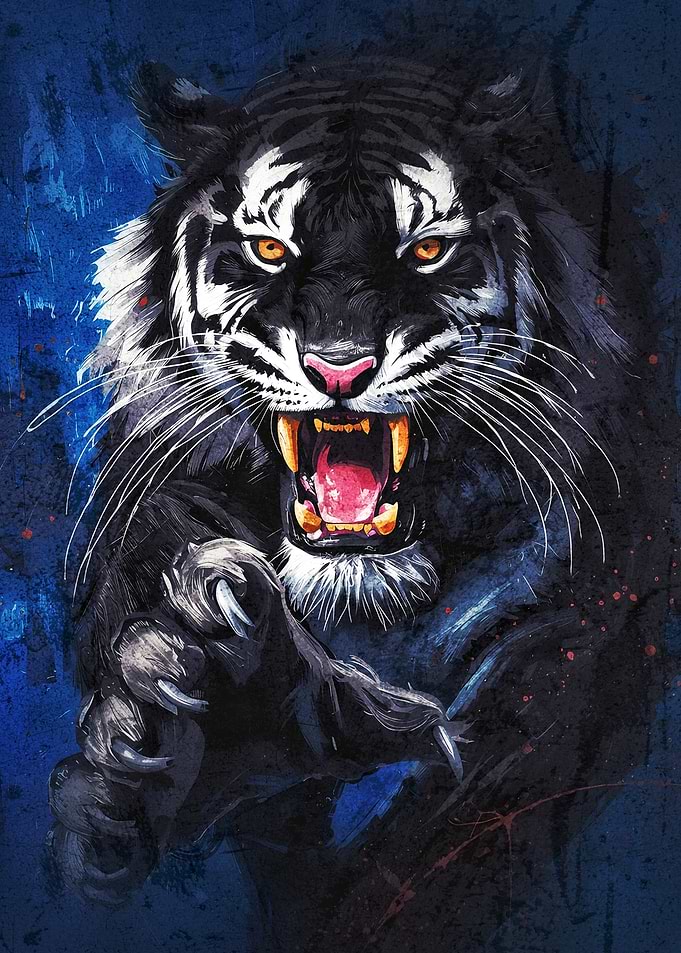 Aggressive Black Tiger Artistic Illustration