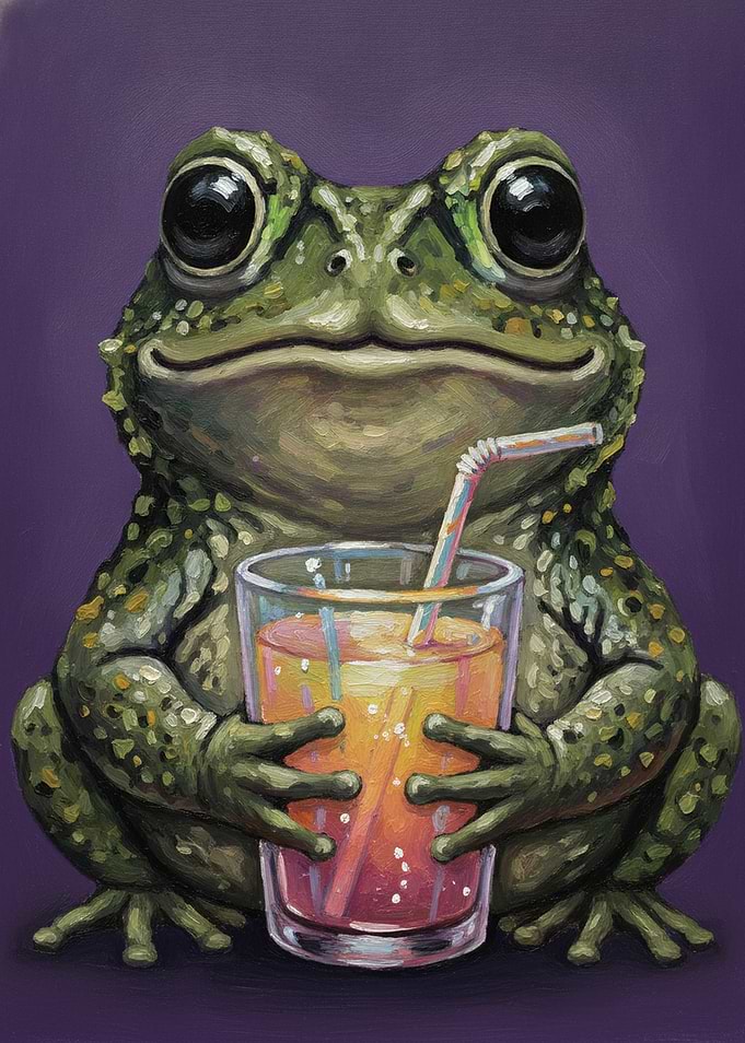 Cute Frog Drinking Orange Juice