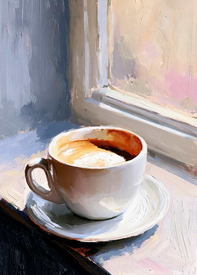 Oil Painting of Coffee by Window