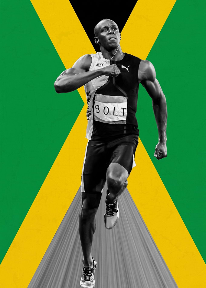 Usain Bolt Jamaican Flag Sprint Poster