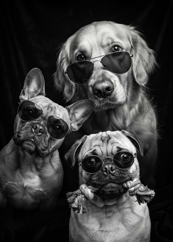 portraits Three Cool Dogs Wearing Sunglasses